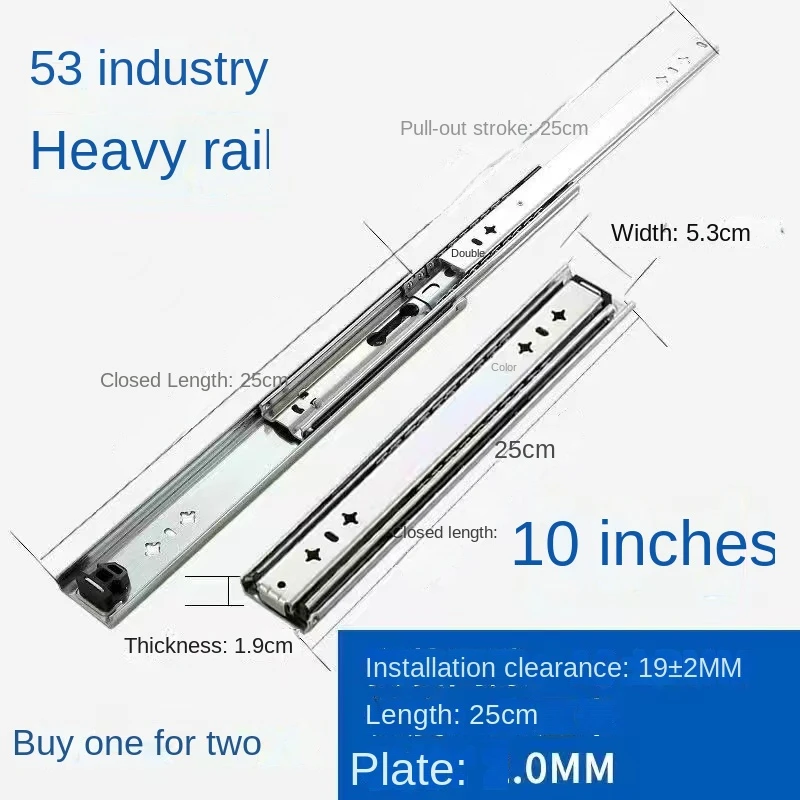 Multifunctional 10''-36'' 53mm With Locking Heavy Duty Drawer Slides Load Capacity Rail 260LB Ball Full Extension Glides Runners