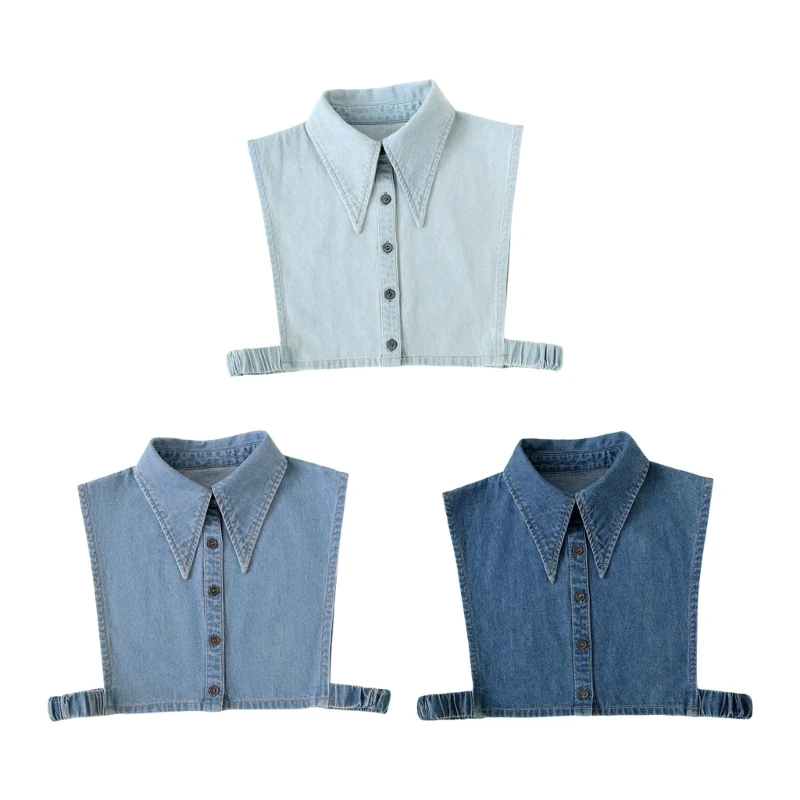 

Women Jeans Lapel Faux Collar Detachable Half Shirt Solid Color Denims Removable Choker Blouse Crop Top Decorative Favor