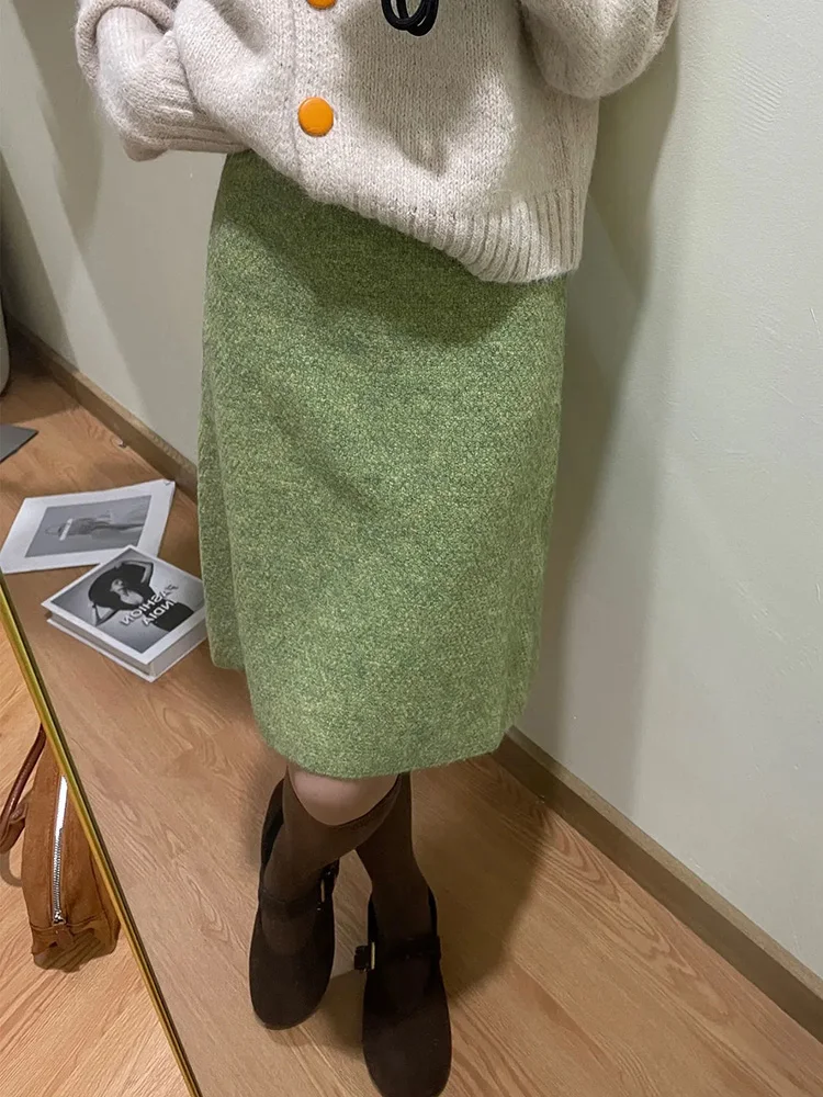 

Милая тонкая трикотажная мини-юбка женская с высокой талией ретро корейские элегантные юбки повседневная весенне-осенняя женская универсальная юбка трапециевидной формы новая