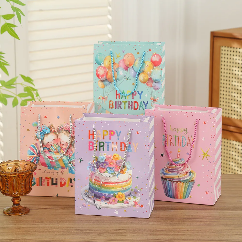

20pcs Gold Foil Party Gift Bags Paper Packaging Bags with Handles for Kids Birthday Party Cake Candy Dessert Gifts