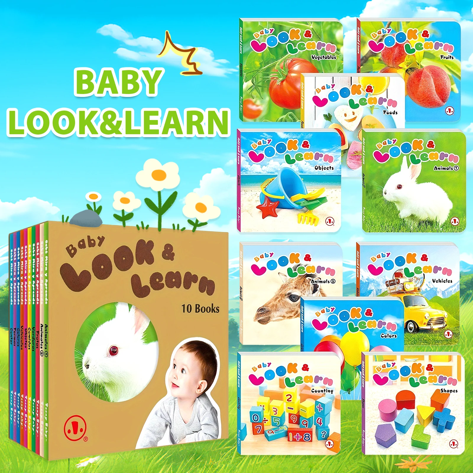 English Children's Learning Flashcards Box Set 10 Books Cognitive Vocabulary Development Educational Toy for Kids