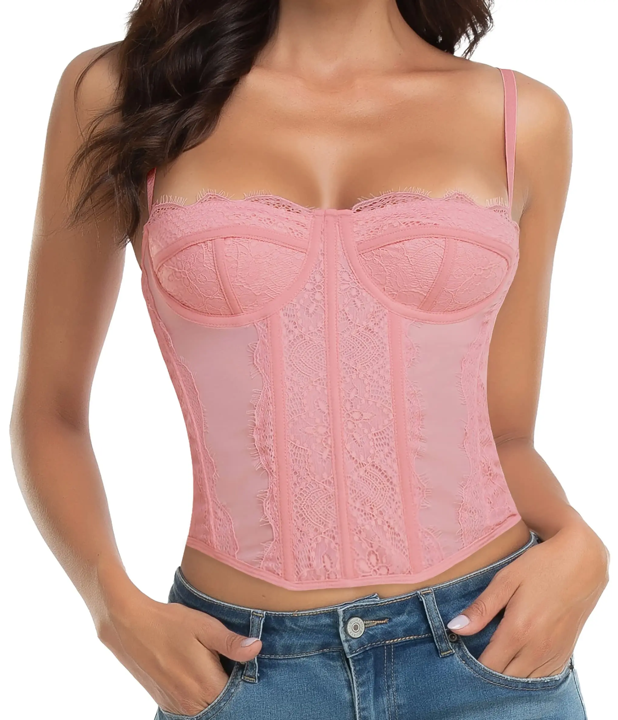 

Sexy Going Out Party Club Top with Buckle Lace Bustier Corset Tops for Women