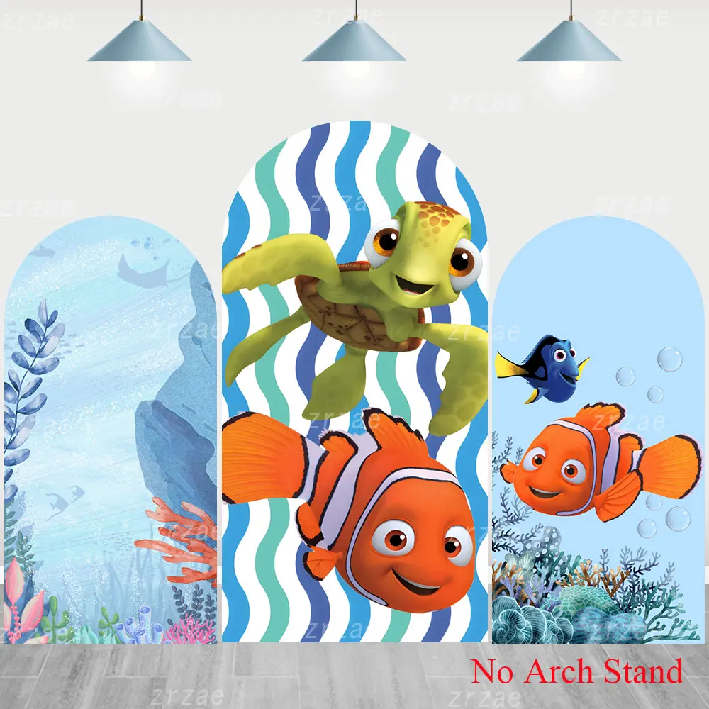 Toile de fond photo arche de dessin animé « Finding Nemo » pour garçons, fête d'anniversaire, fond de photographie mignon « Chiara », bannière bleue, accessoire de décoration
