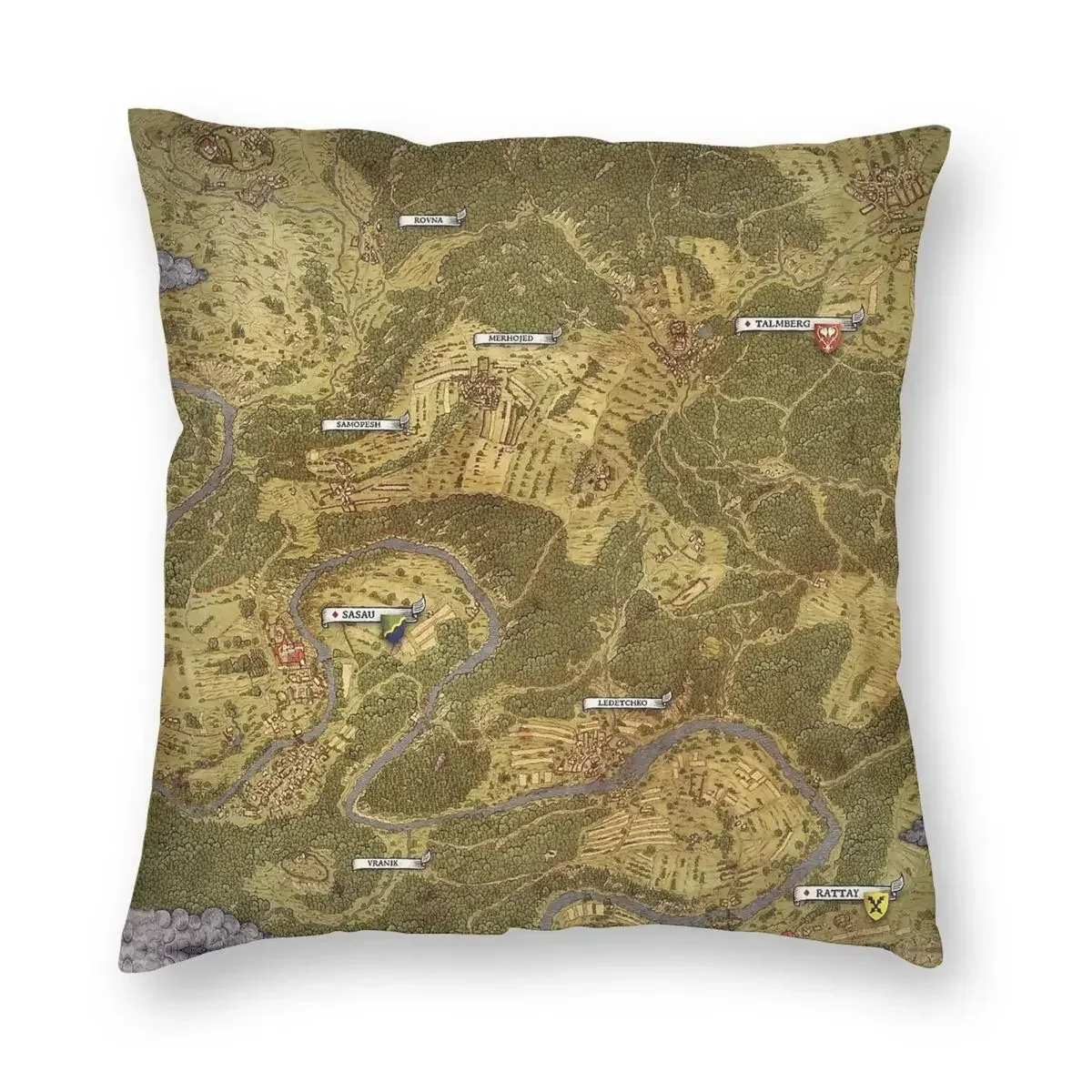 Kingdom Come Deliverance Map Pillowcase Polyester Linen Velvet Pattern Zip Decorative Car Cushion Cover