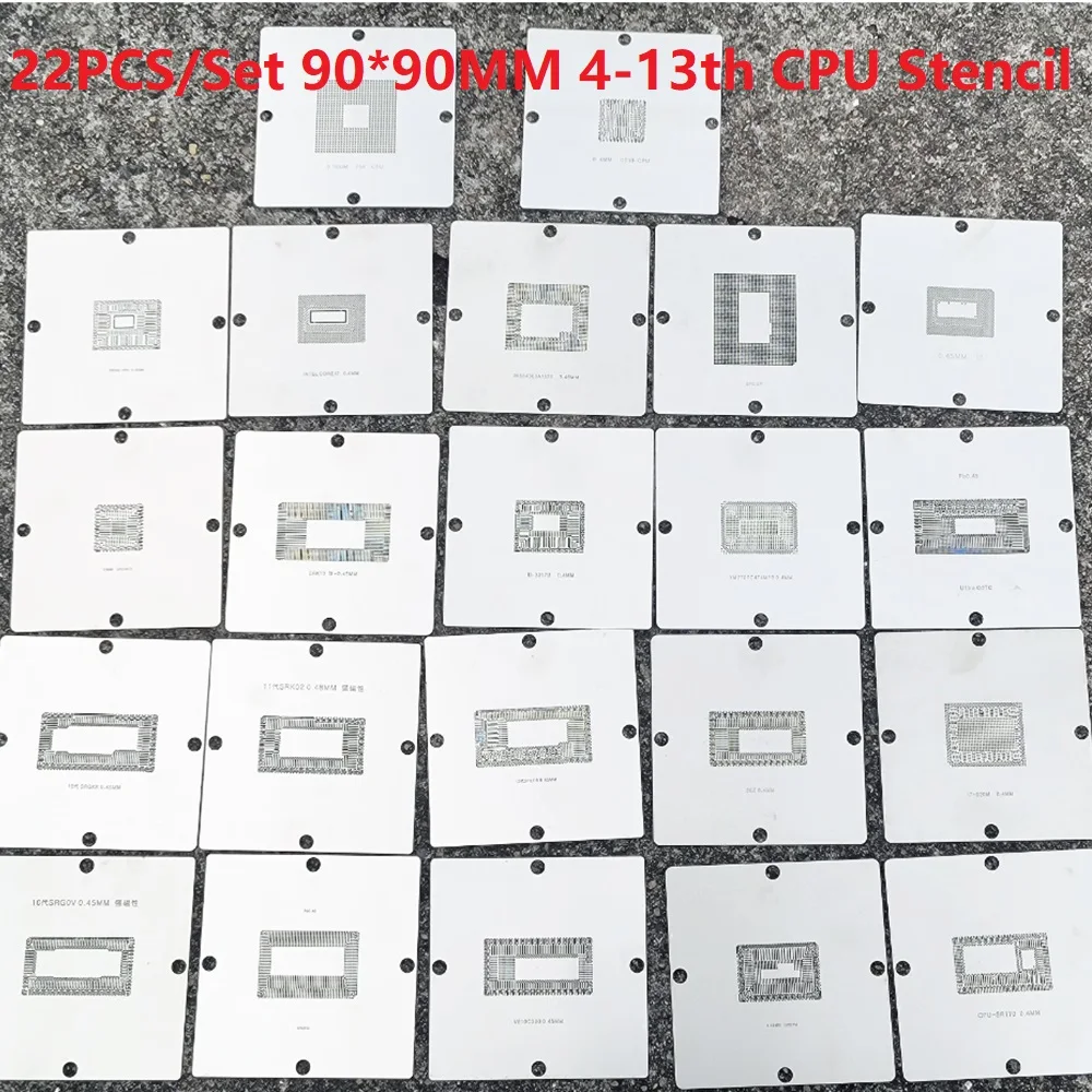 

Набор из 22 шт. трафарет для процессора Intel 4-го 13 поколения SRGOV SRK02 SRLD8 SR170 SR2FQ BGA, стальная сетка для посадки шариков 90x90 мм