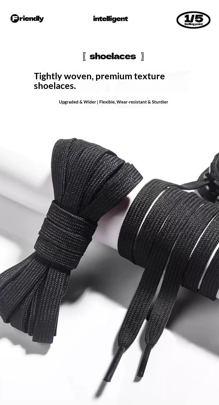 Neu: 1 Paar automatische flache Schnürsenkel für Freizeitschuhe und Sneaker – Schnürsenkel ohne Binden in Schwarz-Weiß mit Drehverschluss für Erwachsene und Kinder – Detail 7