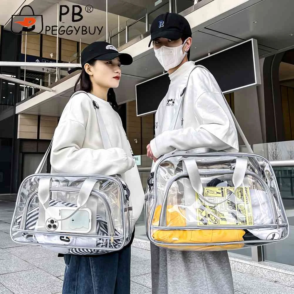 PVC Transparent Fitness Training Bag Large Capacity Hand Luggage Bag Lightweight Waterproof Clear Tote Bag Handbags for Camping