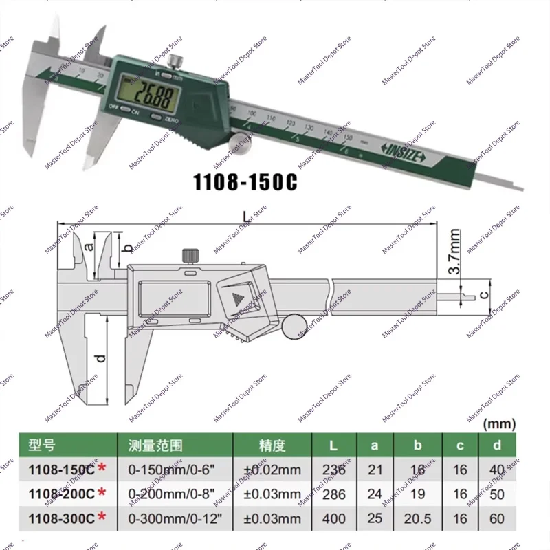 Insize Electronic Digital Caliper 1108 Series Stainless Steel 0.01 Precision 150mm 200mm 300mm Measurement Tool