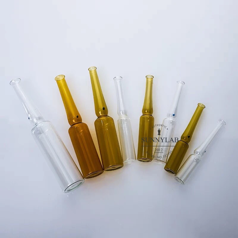 100pcs/lot Glass ampoule Transparent/Brown Injection Bottle easy breaking Curved neck easy to fold ampoules