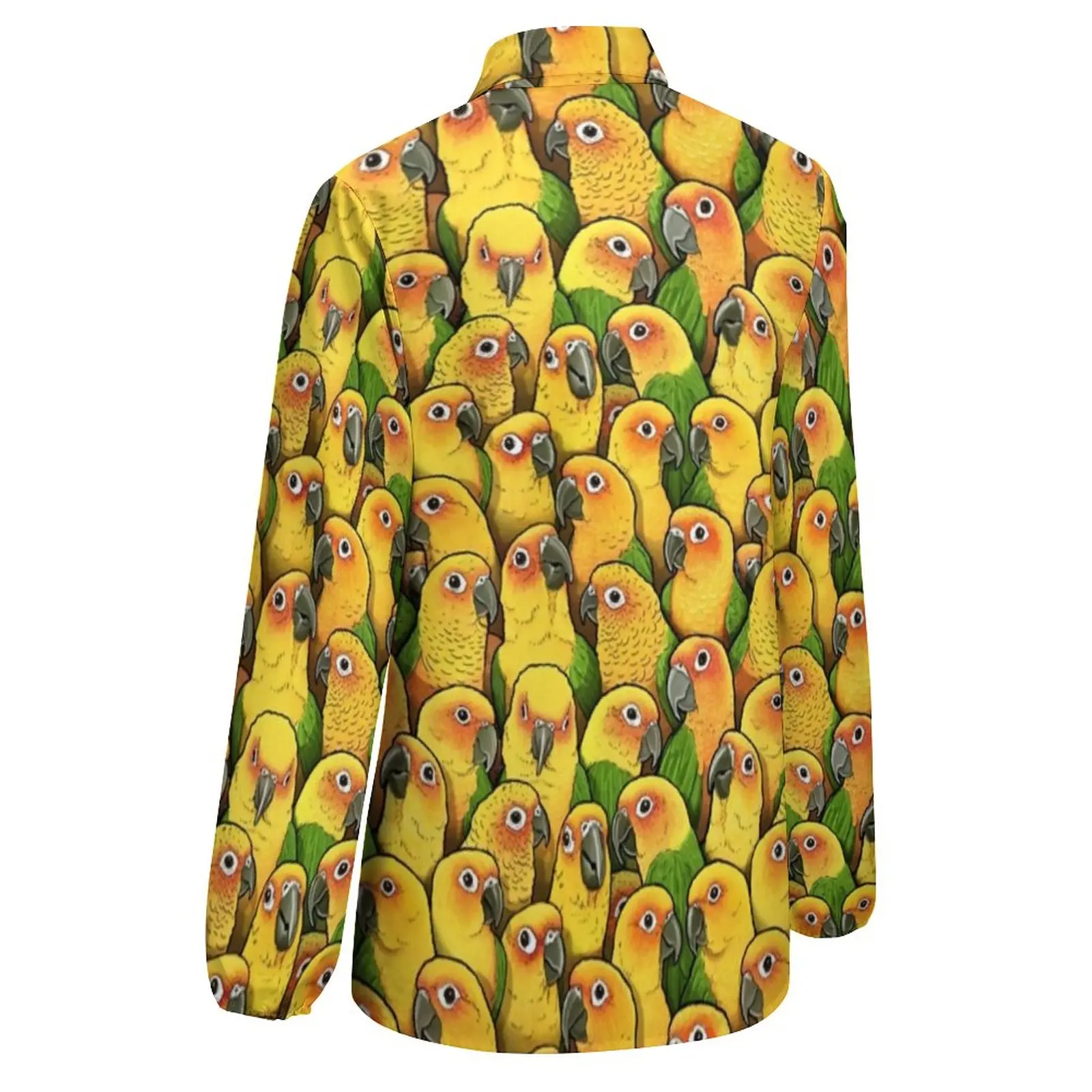 Yellow Parrot Print Blouse Long-Sleeve Jenday Conures Kawaii Blouses Women Street Fashion Oversized Shirt Graphic Top Present