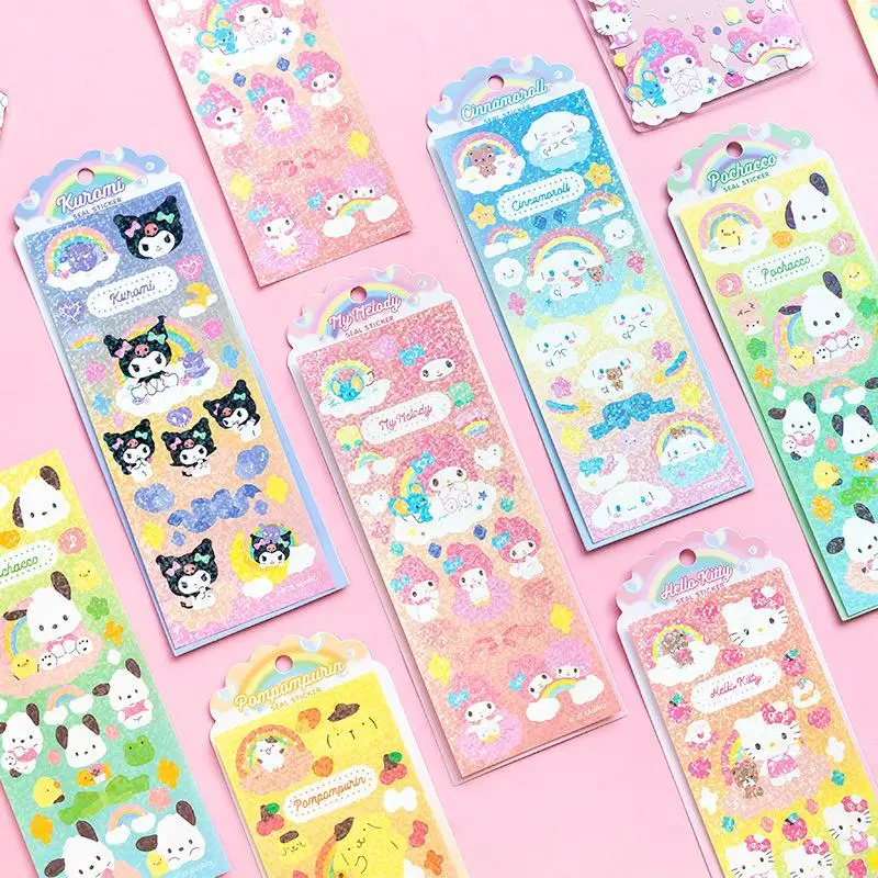 2025 Sanrio Stickers Kawaii Miniso Mymelody Kuromi Japanese Students New Cartoon Migu Laser Shooter Bookbook Stickers