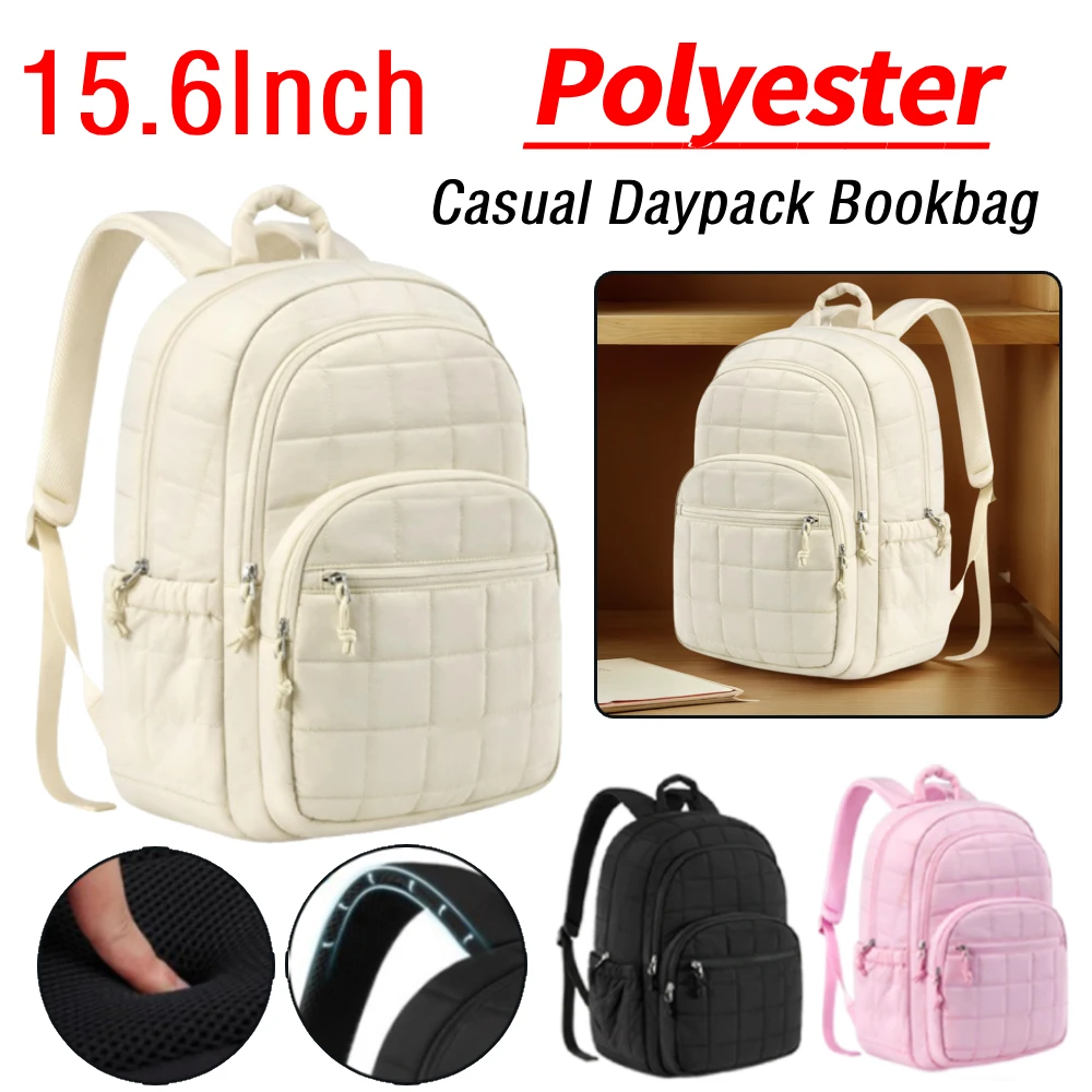 Women Schoolbag Waterproof Large Capacity School Backpack Smooth Zipper Solid Color Teens Girl Casual Daypack Bag Student Supply