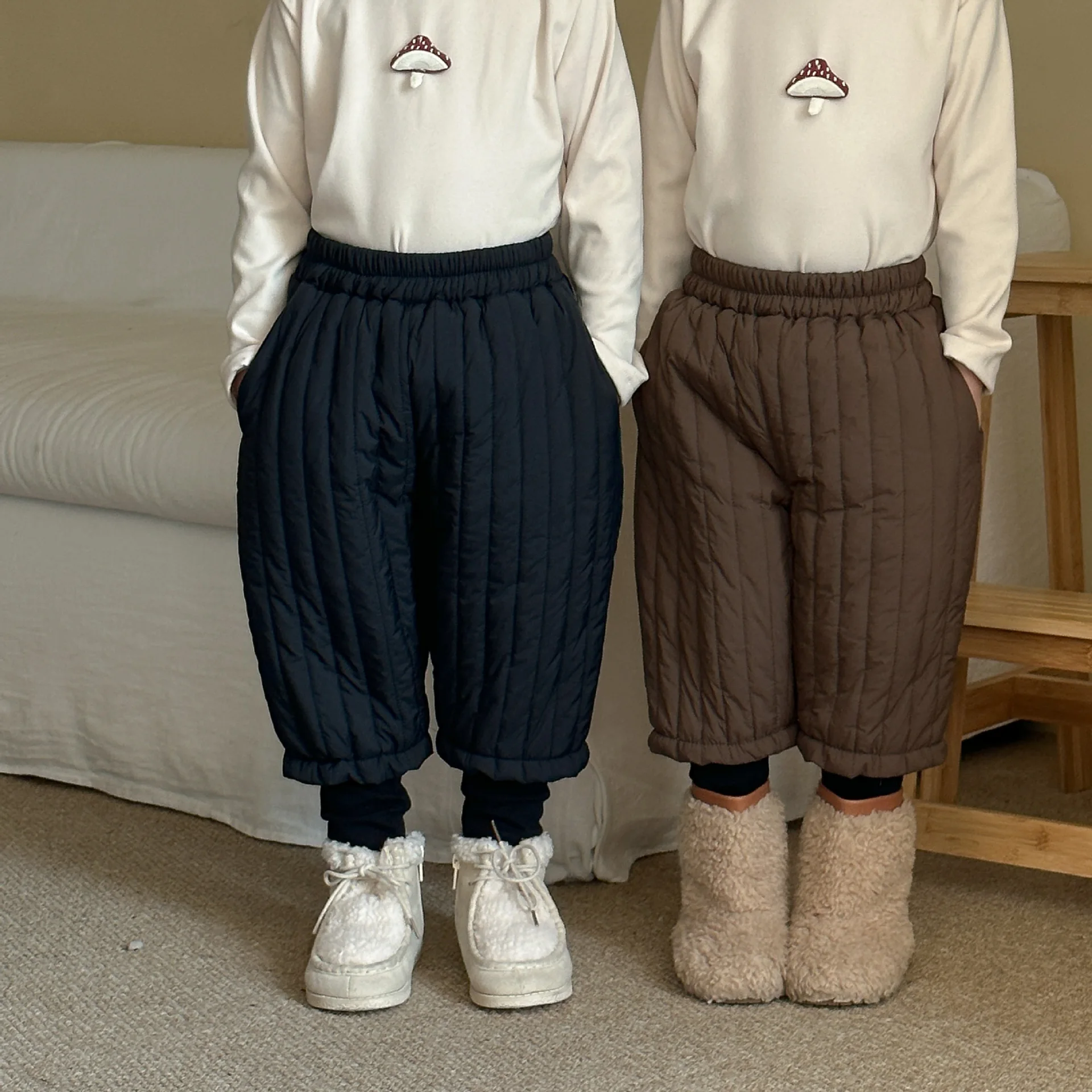 2025 New Autumn and Winter Kids Quilted Pants for Boys Thickened and Warm Girls and Babies Casual Trousers Boutique Clothing