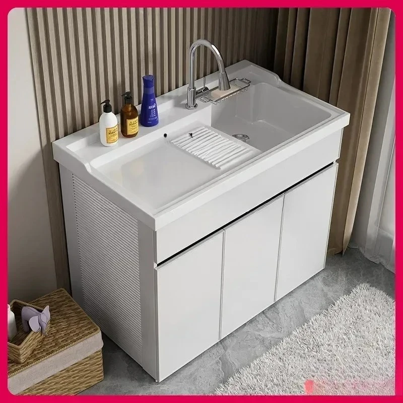 TP-2 Balcony Space Aluminum Laundry Cabinet with Rub Board Bathroom Cabinet Combination Laundry Pool Washbasin Basin