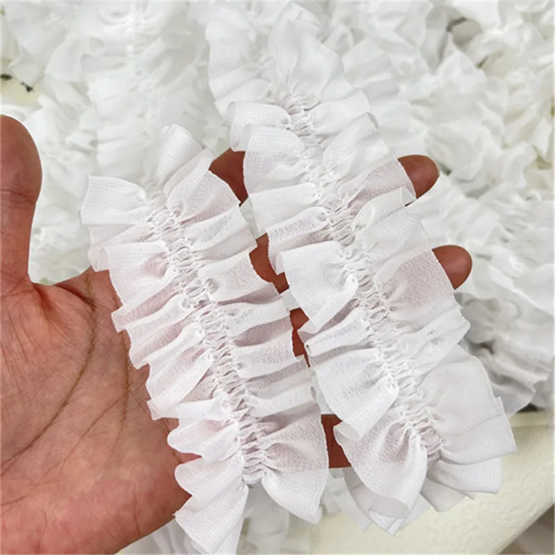 5CM Wide White Black Pink 3d Pleated Chiffon Fabric Embroidered Fringe Ribbon Lace Collar Ruffle Trim Dresses DIY Sewing Decor