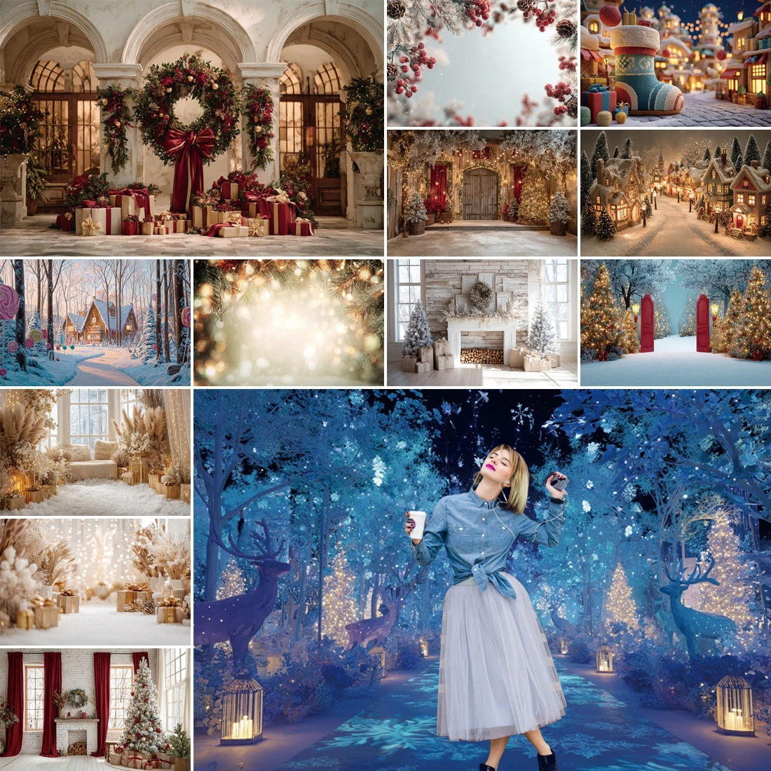 

MOON.QG Christmas Decoration Backdrop Xmas Trees Light Backgrounds For Photography Photo Studio Photobooth Poster Wallpaper