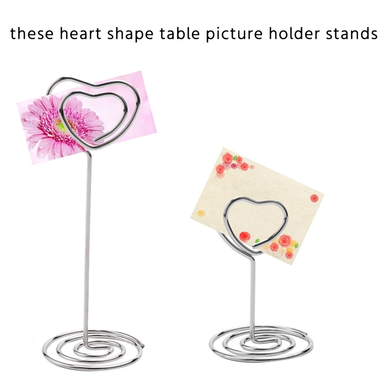 30 Pcs Card Holder Heart Shape Table Picture Stand Wire Tabletop Photo Holder Menu Clips For Wedding Party Number,Silver