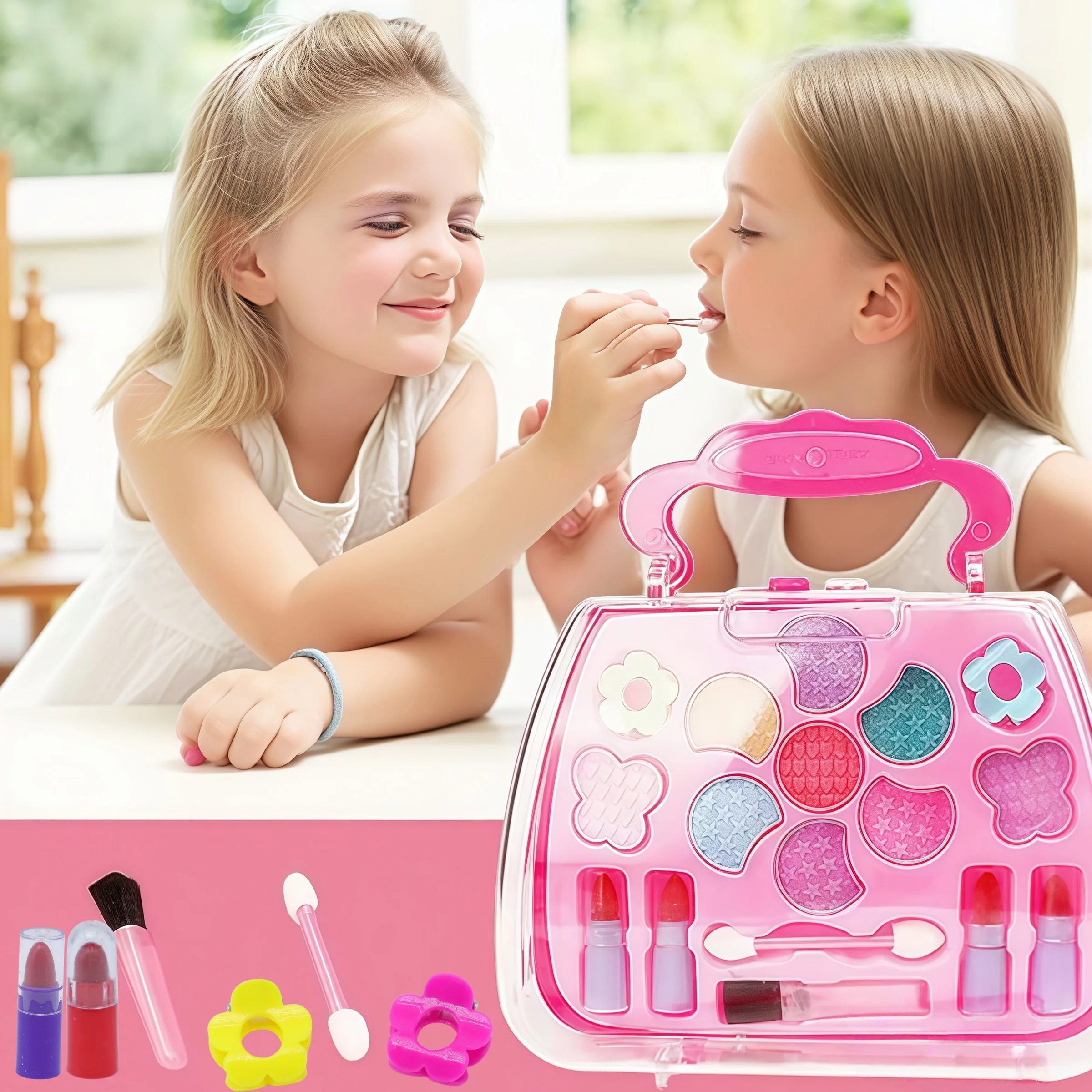 فتاة الأميرة بلاي هاوس لعبة ماكياج التجميل قابل للغسل عينيه مجموعة حقيبة مستحضرات تجميل غير سامة وآمنة هدية عيد ميلاد الفتاة لعبة هدية الهالوين