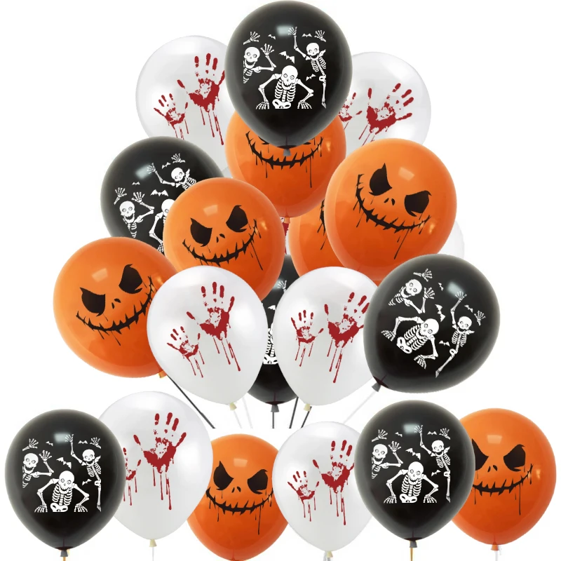 12-30 szt. Balonów lateksowych 12 cali, 3 wzory: Krwawa Ręka i Czaszka, Balony z Straszliwymi Wyrazami na Dekoracje na Halloween