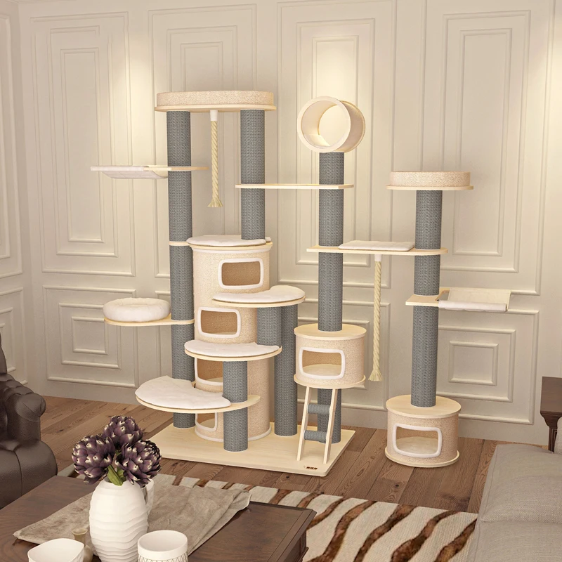 HC Cat Climbing Frame Luxury Super Large Imported Solid Wood Cat Villa Furniture & Scratching Posts