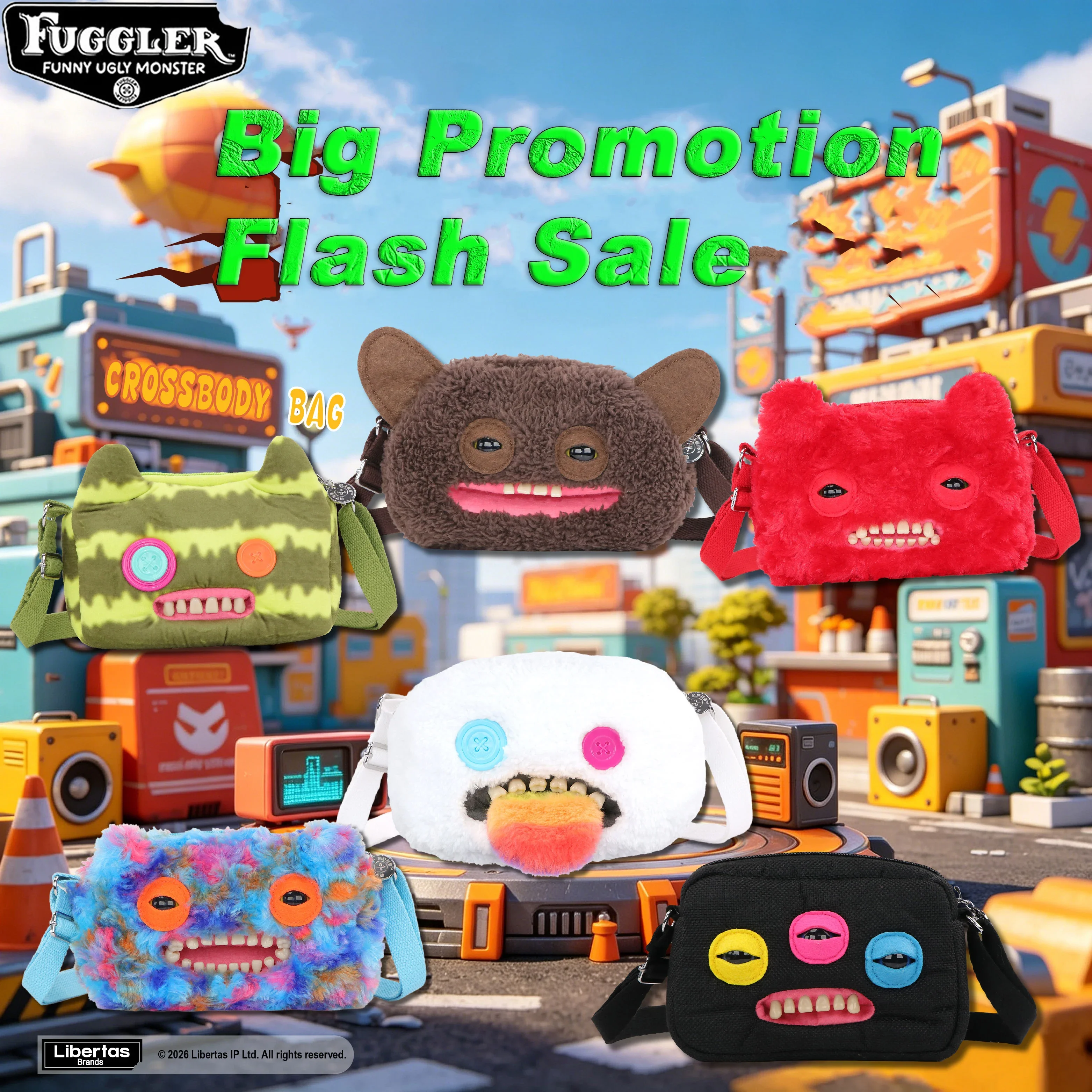 Fuggler Ugly Tooth Monster Fluffy Crossbody Bags Plush Lightweight Shoulder Stuffed Animal Purse Satchel Backpack Wallet 22CM