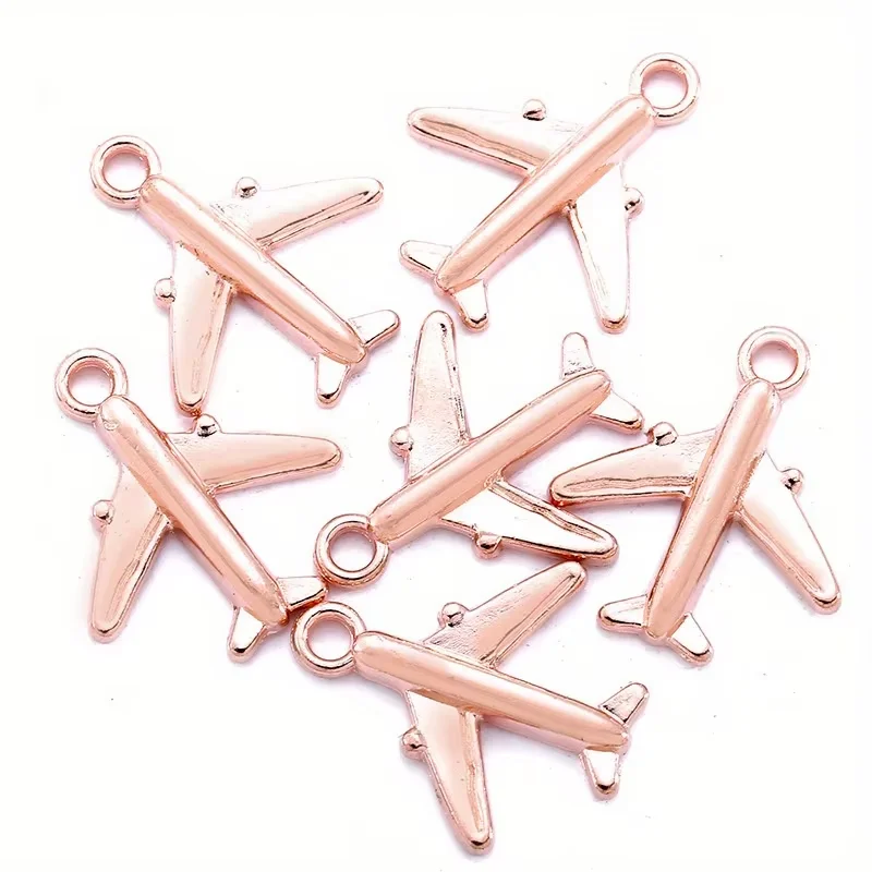20 zinc alloy airplane pendants in assorted colors, featuring a vintage airplane design, suitable for DIY jewelry making.