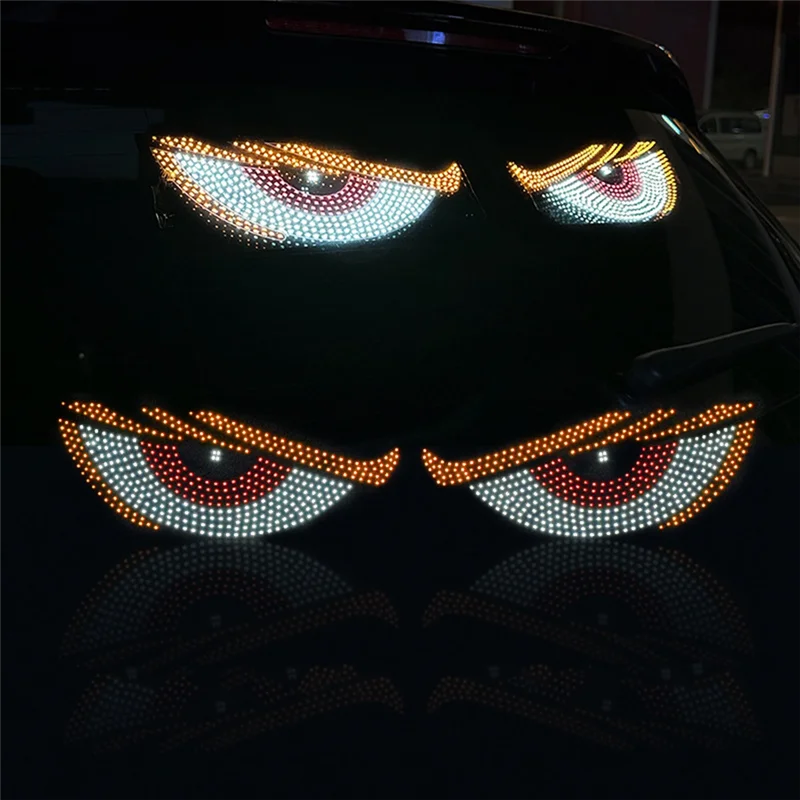 

NEW-LED Car Dynamic Devil Eye Light Sticker Demon Eye Lights 1 Pair USB [Red, Blue + Green] 1 Pair