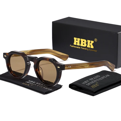 HBK, gafas de sol redondas simples Vintage para hombre, montura pequeña, montura de acetato de alta calidad, gafas de sol para mujer, gafas de viaje para fiesta al aire libre