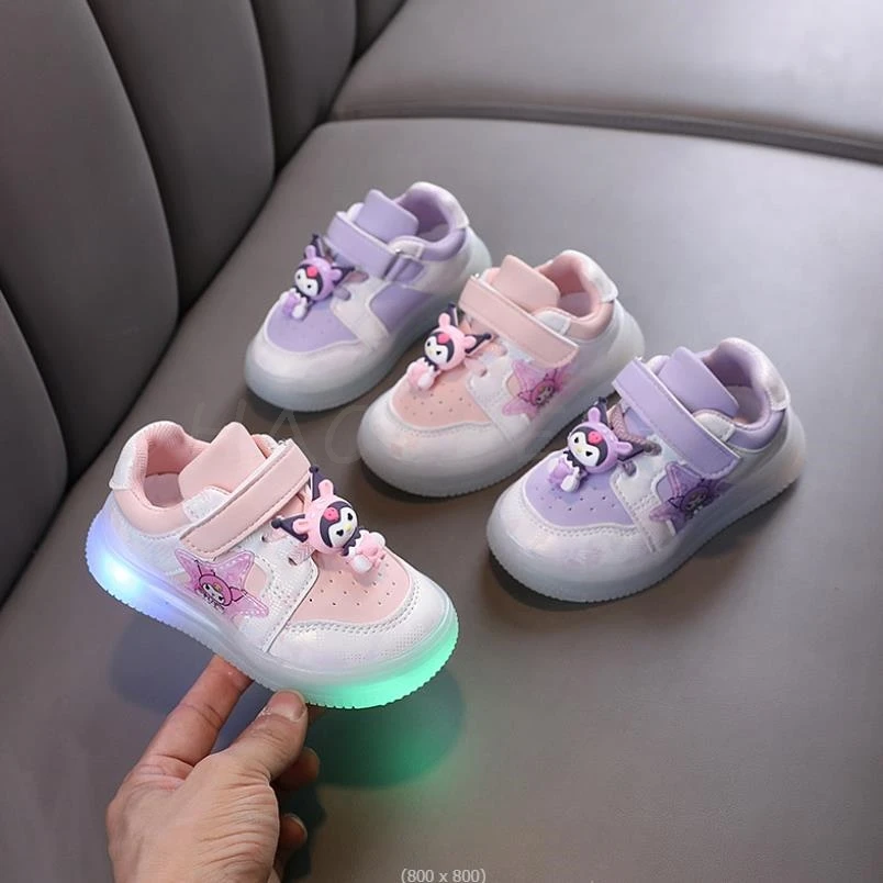 New Lovely Kuromi Melody Led Mesh Sneakers Boys Kids Luminous Glowing Sneakers Shoes for Girls Lighted Led Baby Children\'s Shoes