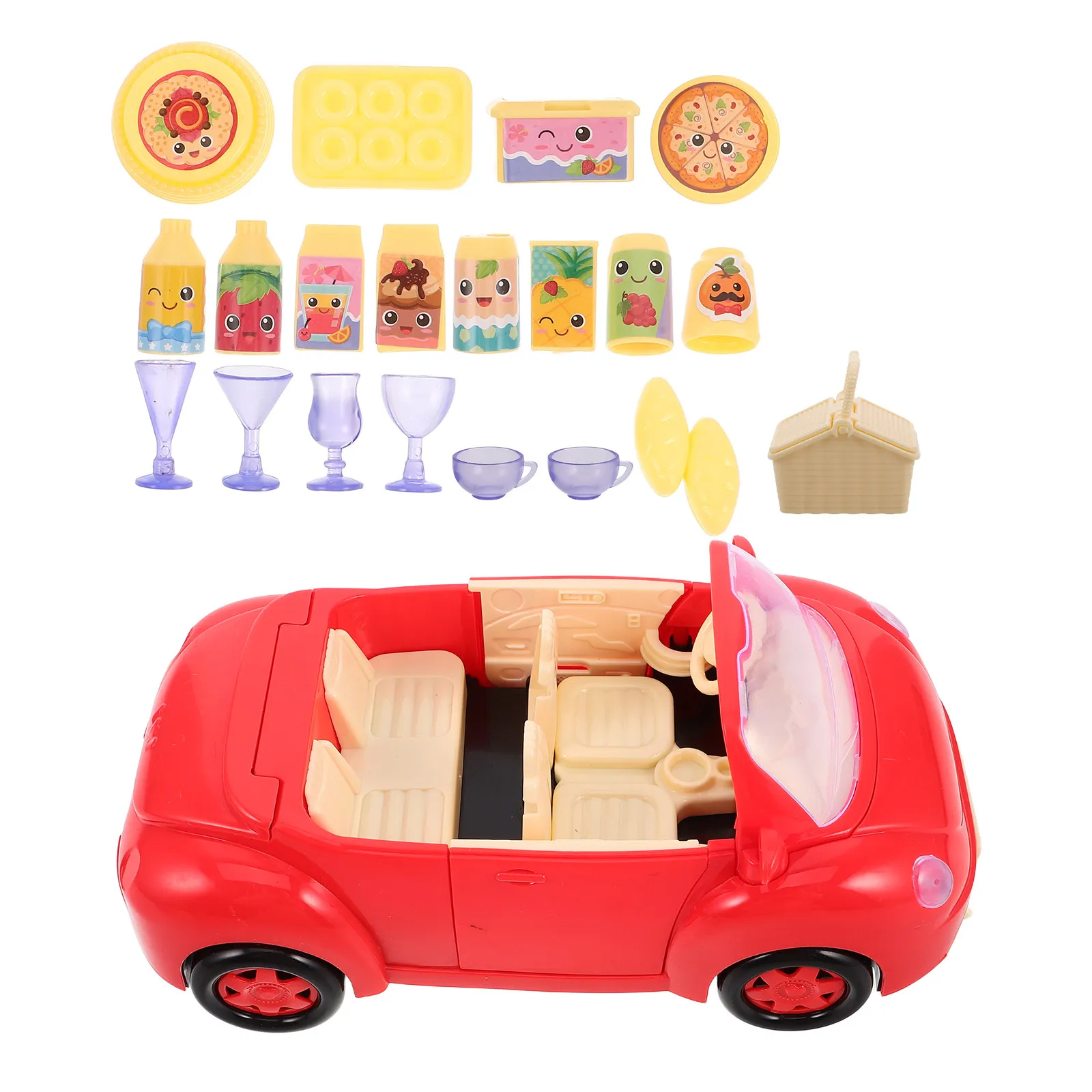 

1Set Family Picnic Van Miniature Tableware Food Role Toddlers Cartoon Vehicle Picnic Theme Pretend Accessories