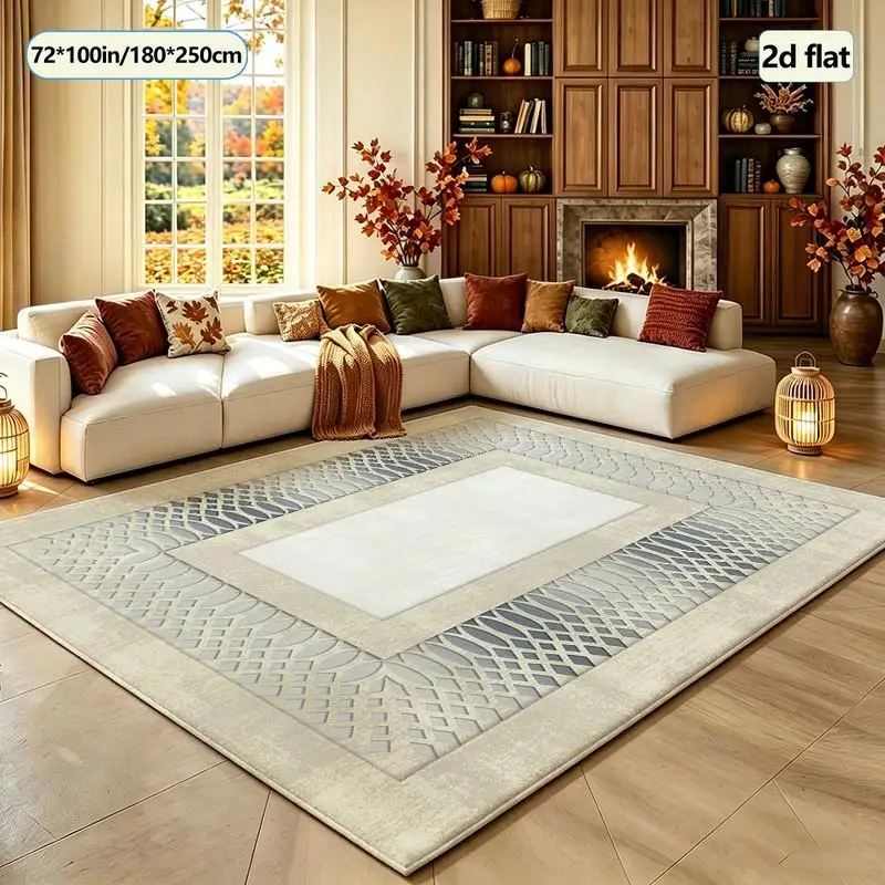 Modern Geometric Frame Carpet, Light Luxury Square Carpet, Non-Slip Decorative Floor Carpet for Home Use