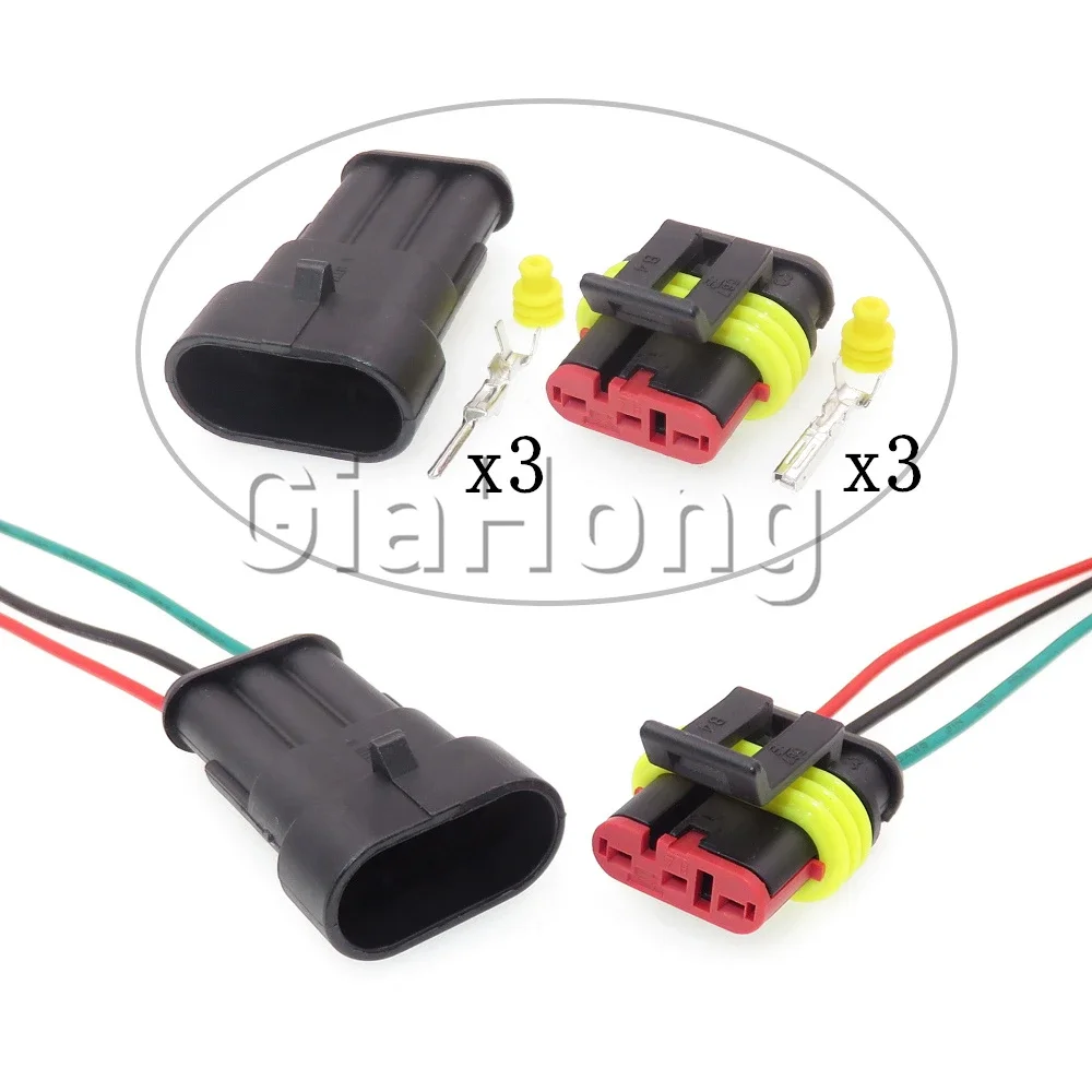 1 Set 3 Ways Auto Parts 282087-1 Car Wire Cable Socket 282105-1 Automobile Electrical Connector AC Assembly
