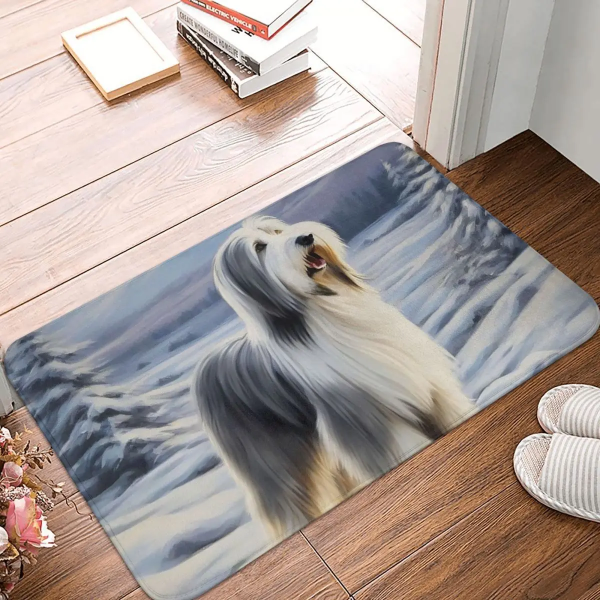 Bearded Collie Dog In The Winter Landscape Anti-slip Doormat Floor Mat Carpet Rug for Kitchen Entrance Home Balcony Footpad Mats