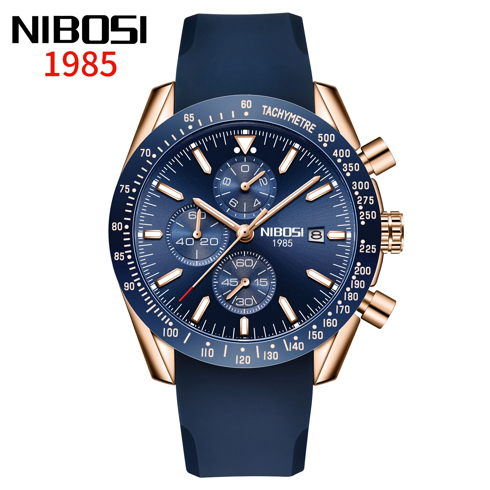 NIBOSI 9936 Silicone Strap Multi-function Men Wristwatch Waterproof Quartz Sport Watch For Men Luminous Chronograph Calendar