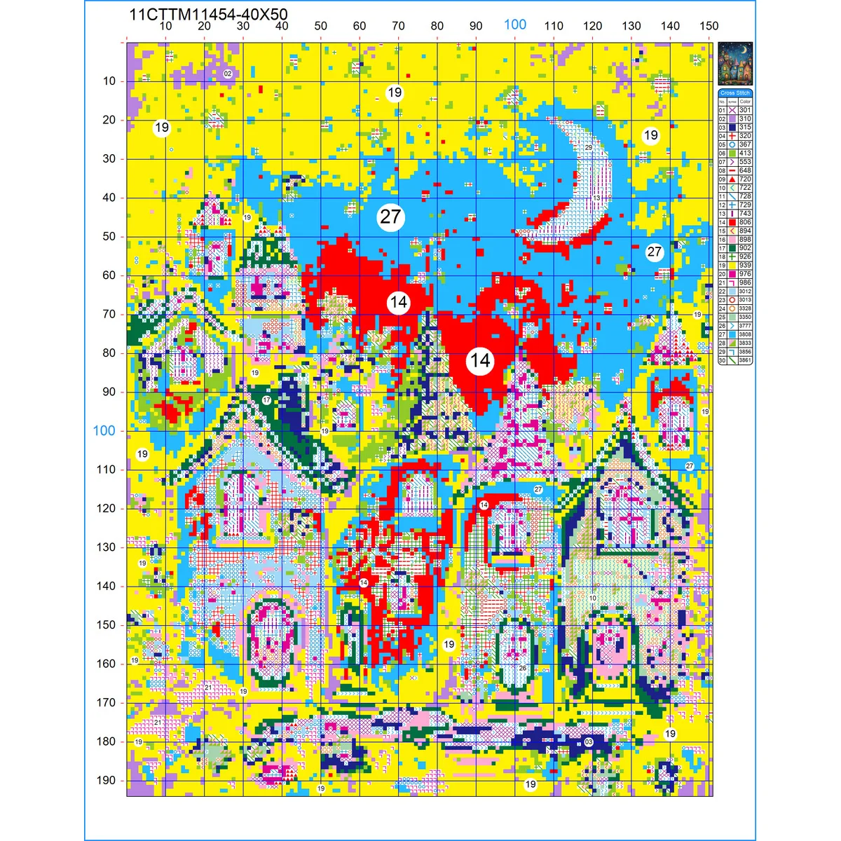 1 Stück 40x50cm/15,7x19,69 Zoll, 11Ct/14Ct Kreuzstich-Set, DIY Valentinstagsgeschenk, Stickerei-Set für Festivals, Porträts – Detail 2