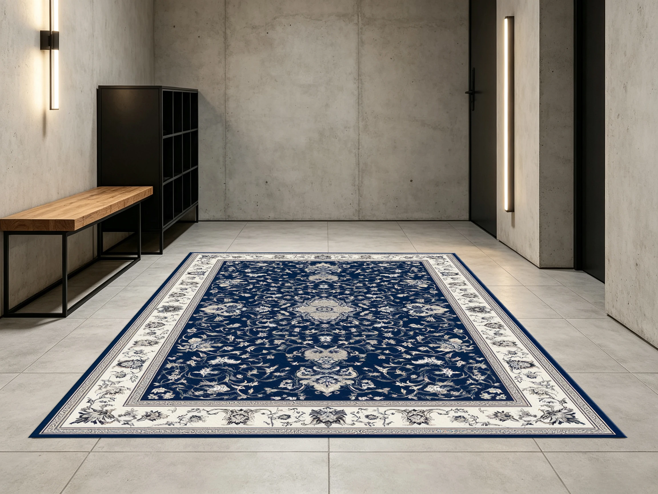 2D Velvet Carpet in Beige-Gray with Retro European Pattern: Soft & Skin-Friendly, Suitable for Living Room & Bedroom