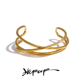 Yhpup 58mm Open Stainless Steel Metal Hollow Line Fashion Bracelet Bangle for Women Smooth Personalized Wrist Jewelry Wholesale