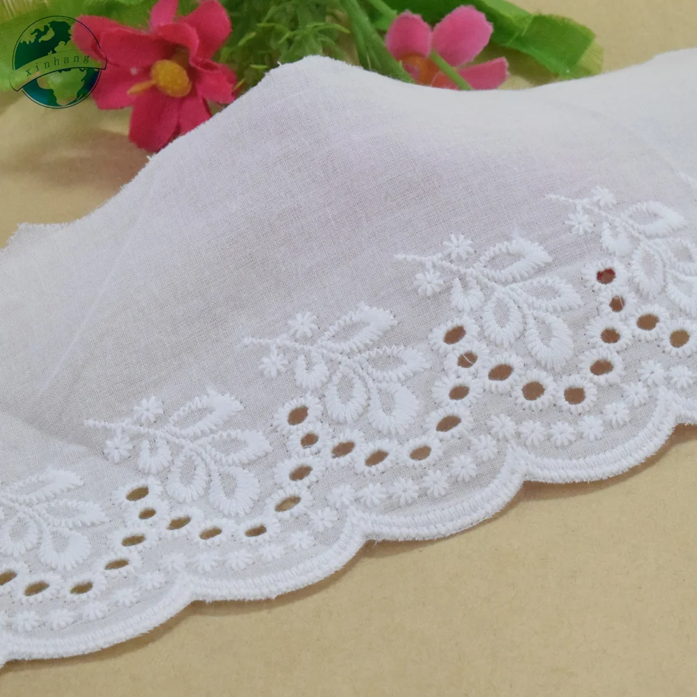 100% Baumwolle Stickerei 8,5 cm breite weiße Spitze Nähband Trim Stoff DIY Handwerk Lieferant Hochzeits kleid Accessoires #4336 – Detail 5