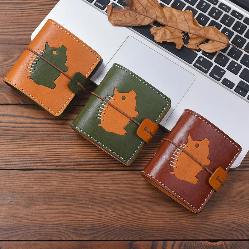 Cute Mini Loose-Leaf Notebook Portable A9 Pig Notepad Handmade Vegetable-Tanned Cowhide Notebook Bound New Travel Journal Gifts