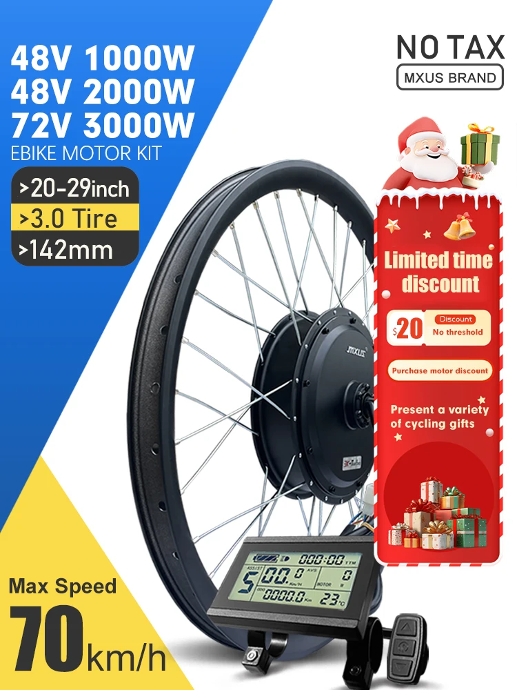 AliExpress IMEIQI MXUS Brand Electric Bike Conversion Kit 20-29Inch 700C 48V 1000W 72V 3000W 3.0Tyre Brushless Hub