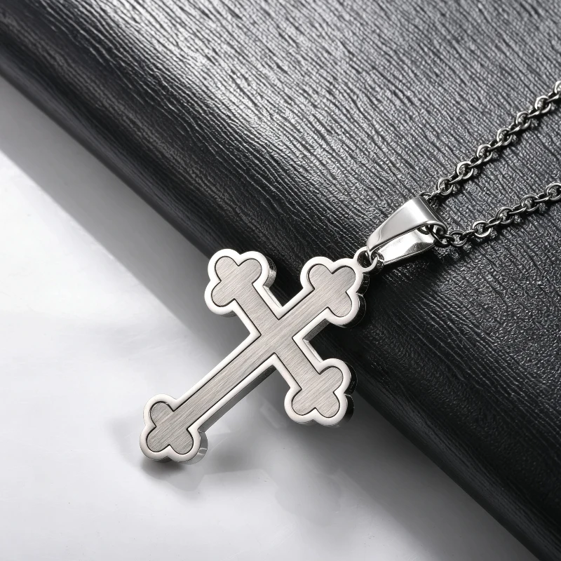 Orthodoxes Kreuz-Halsband aus Edelstahl mit Knospenmotiv für Männer und Frauen, christlicher religiöser Anhänger, Schmuck, Geschenk – Detail 6
