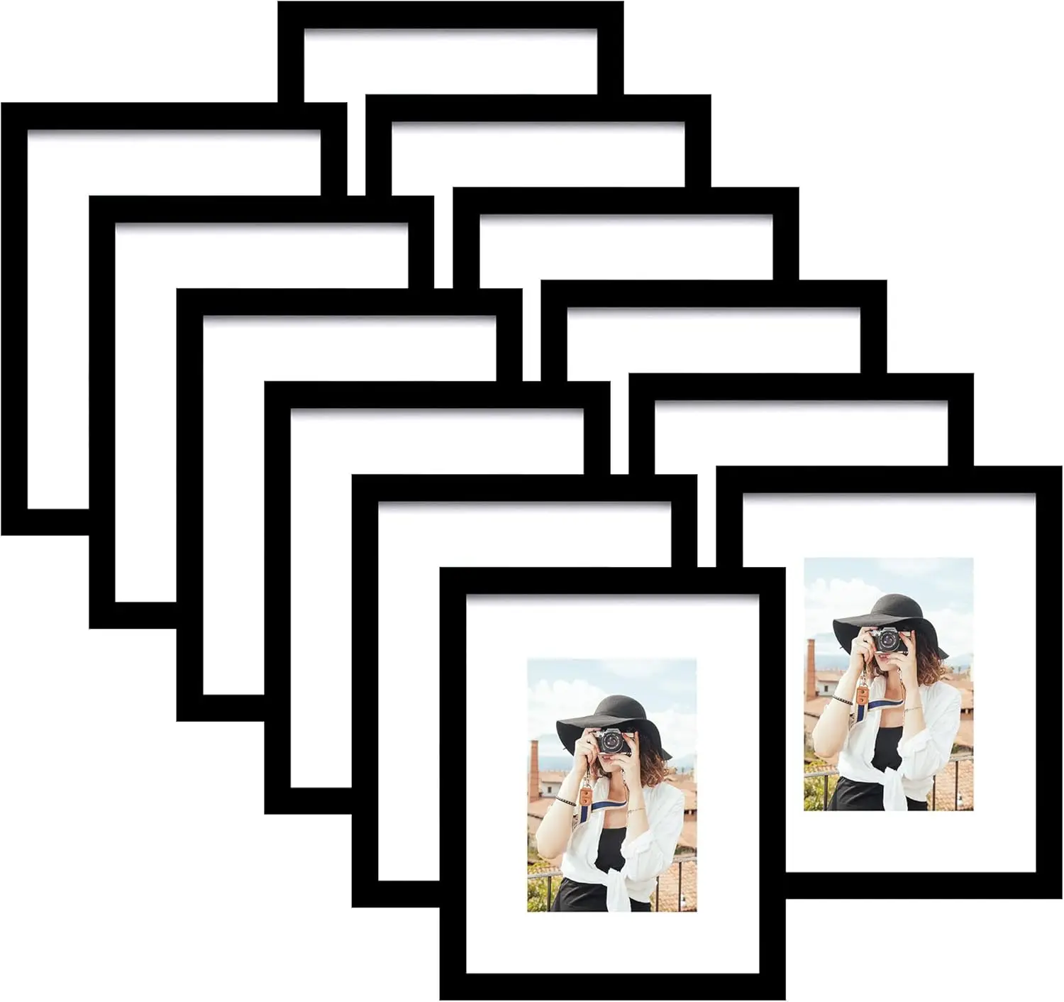 Picrit 11x14 Picture Frame Set of 12, Photo Display 8x10 with Mat or 11x14 Without Mat for Wall Mounting or Table Top Display, B