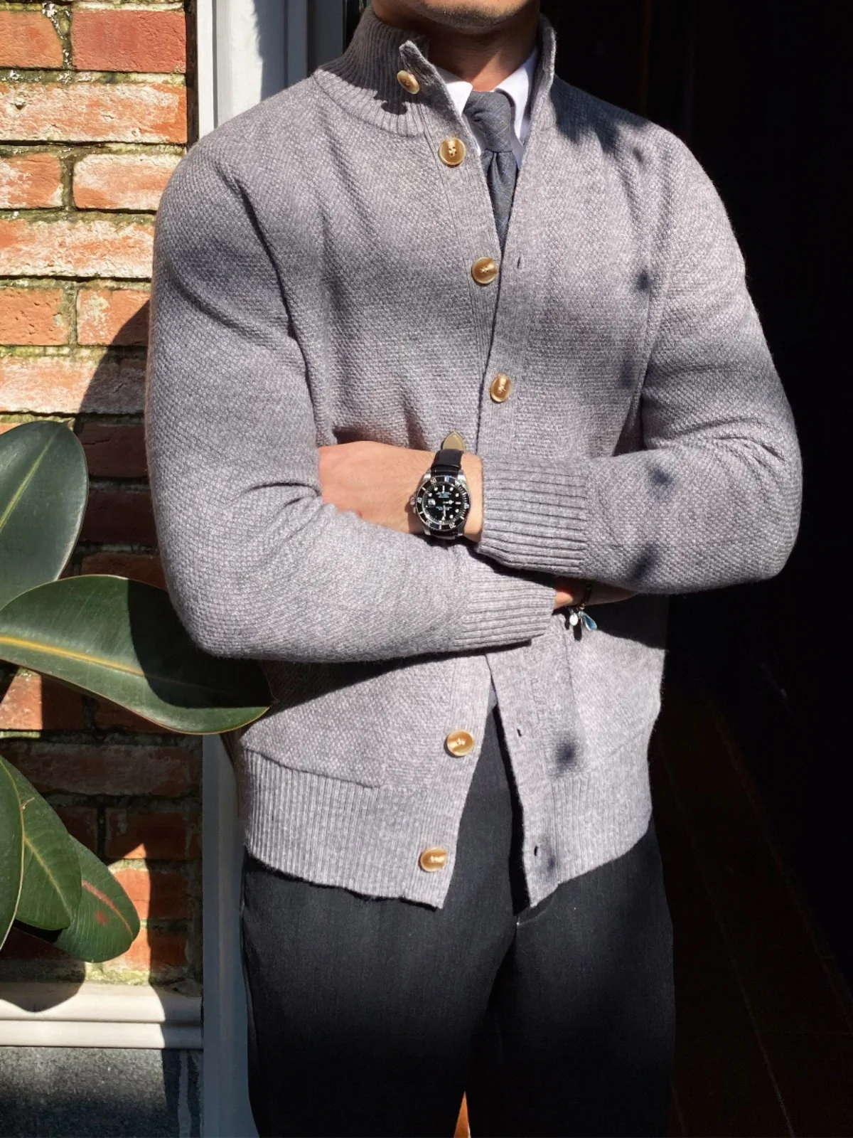 High-End  Warm Single-Breasted Woven Cardigan Coat Men's Japanese Style British Style Casual Stand Collar Sweater