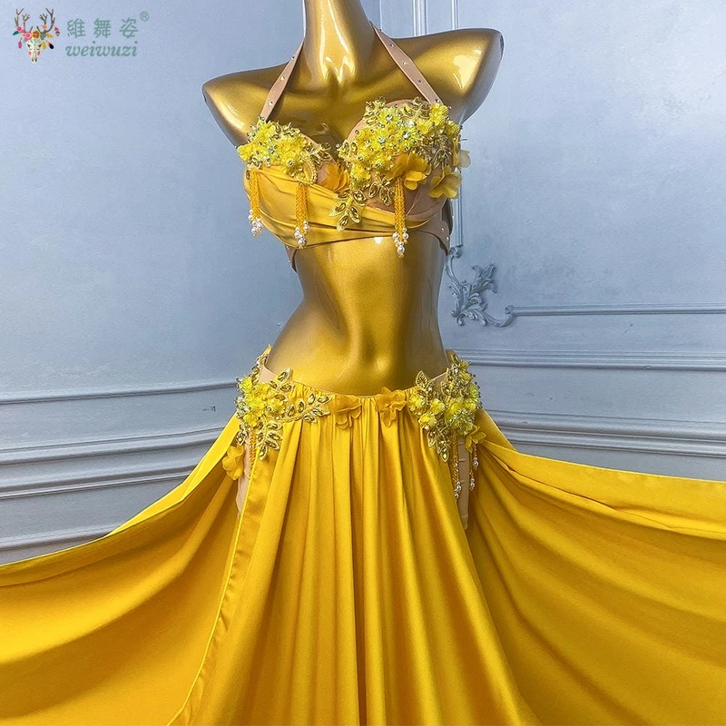 Sexy Bellydance Costume Bra Long Skirt Women Drum Solo Egypy Dancer Performance Outfit Swing Shine Sparkle Rhinstone Luxury 2025