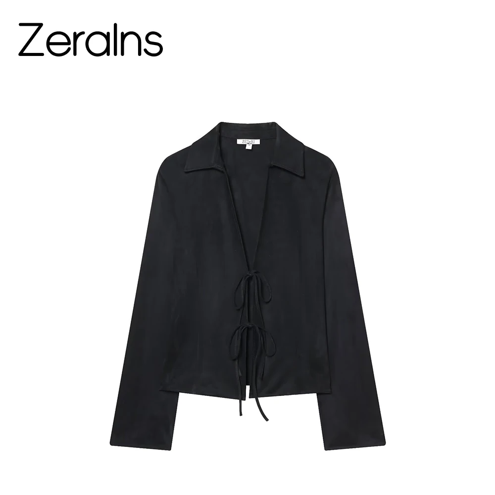 DEEABAE European and American Winter New Product Women's Sexy Style V-neck Strap Waist Collection Suede Effect Strap up Shirt