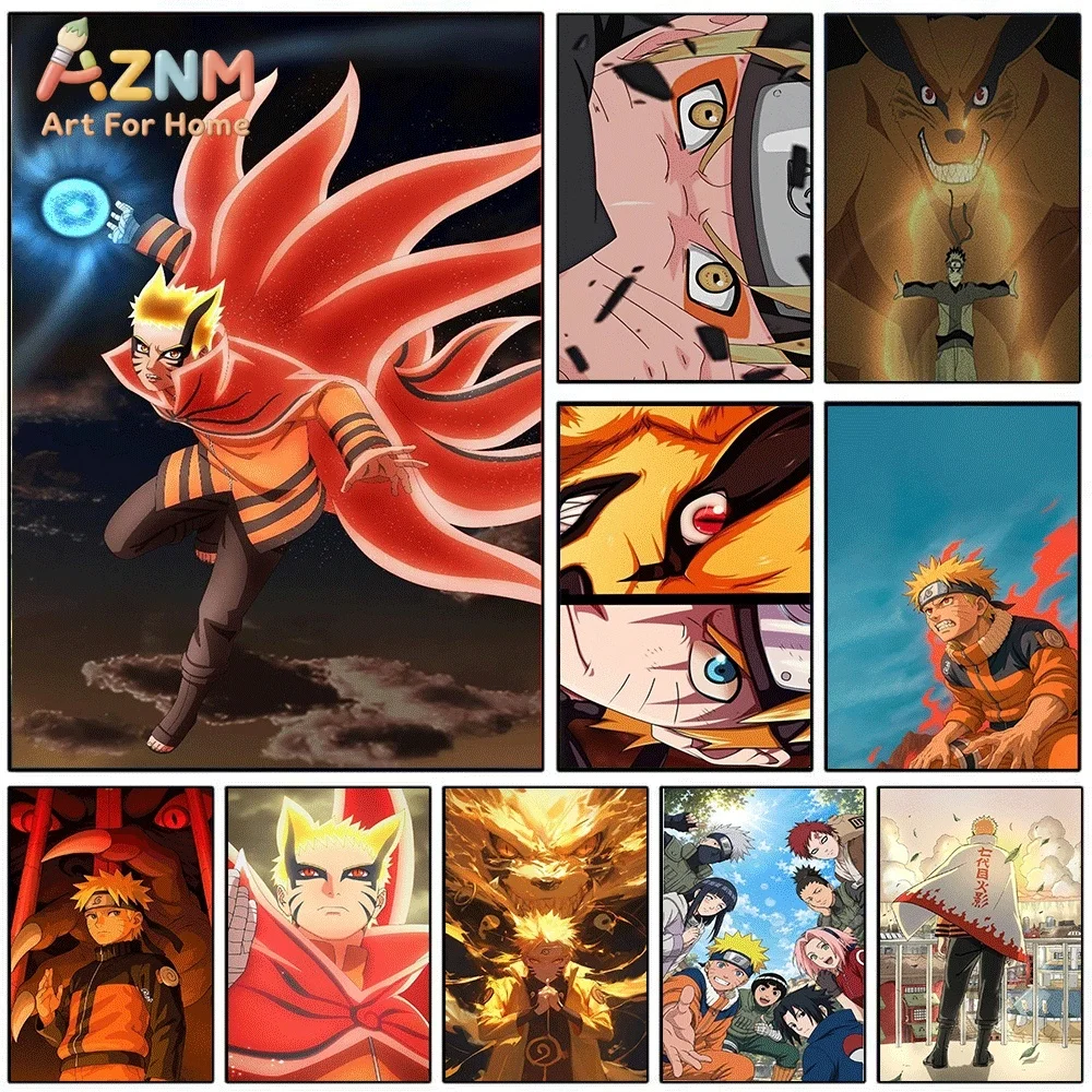 Anime Naruto Uzumaki Baryon Mode Kurama Canvas Poster Wall Art Print,Naruto Characters Home Bedroom Living Room Aesthetic Wall