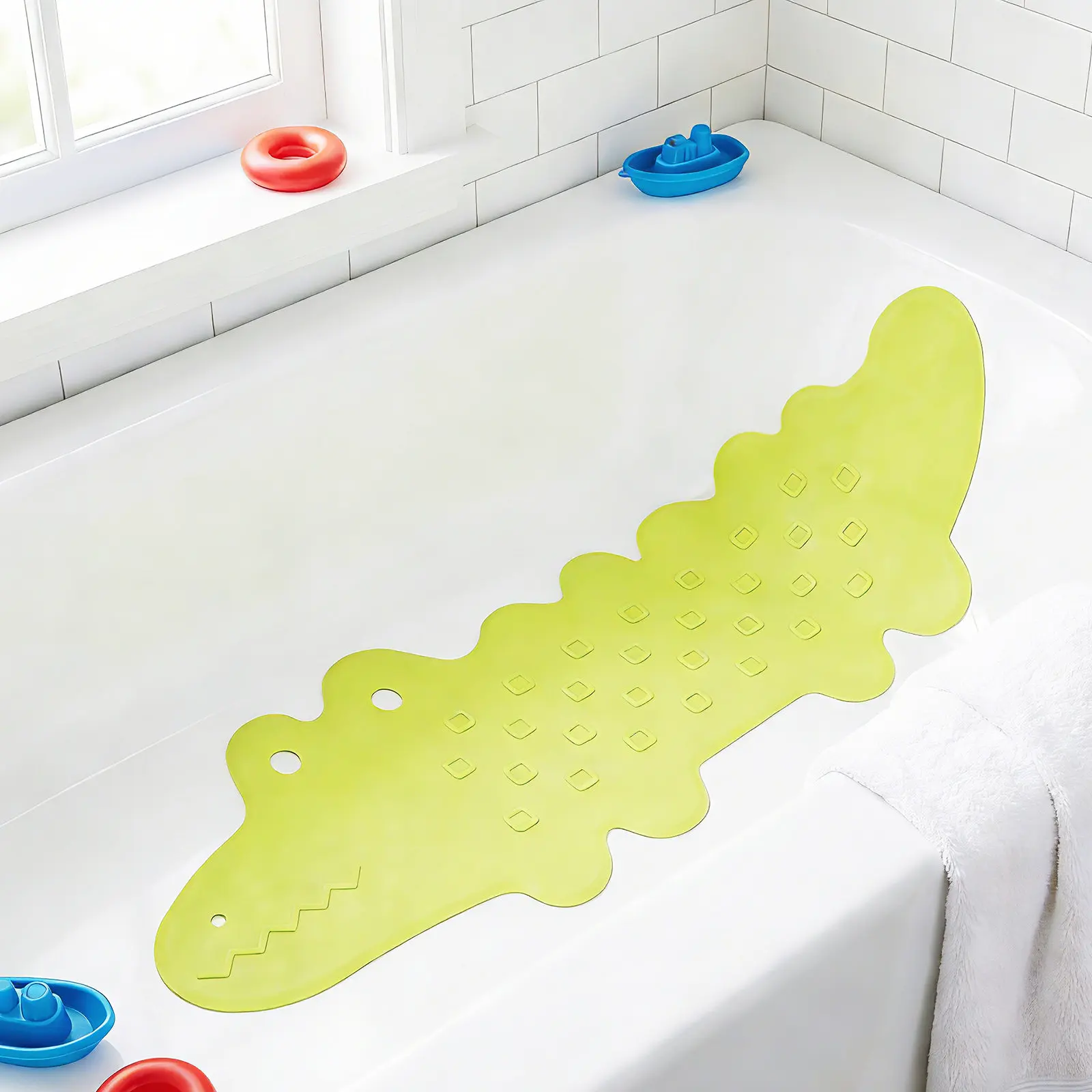 

Нескользящий коврик для ванной в форме мультяшного аллигатора, зеленый, с присосками, для детей, безопасный противоскользящий коврик для душа
