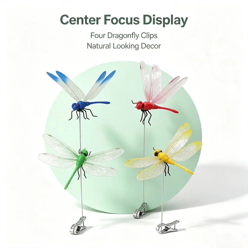 Simulation Dragonfly Clip Ornament Artificial Insect With Metal Clamp Indoor Outdoor Garden Potted Plant Flower Wedding Party