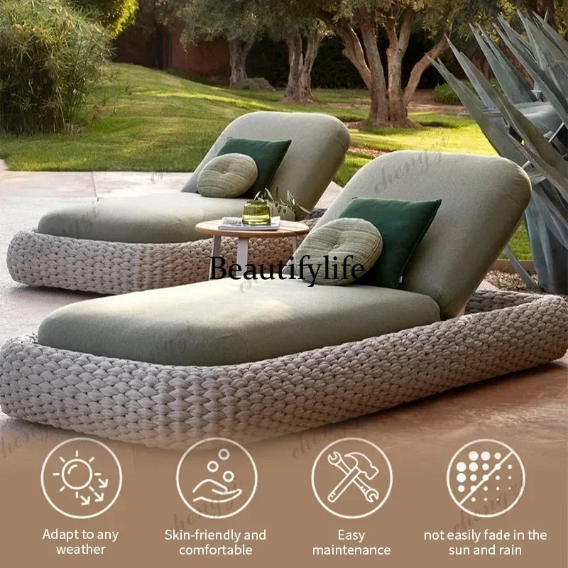 M138 PPP Outside Hotel Lounger Aluminum Frame Sunbed Villa Terrace Rattan Outdoor Foldable Terrace Sunbathing Pool Garden Lounge