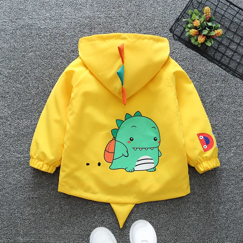 Spring and Autumn Girls Long sleeved Zippered Cartoon Dinosaur Hooded Windproof Coat Top Children\'s Wear jacket Baseball jacket